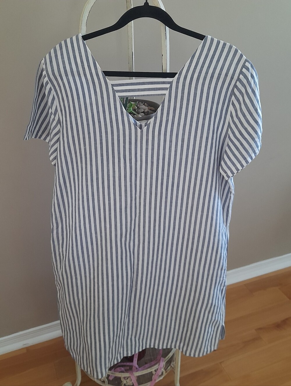Ellen Tracy Blue and White Striped Midi Dress